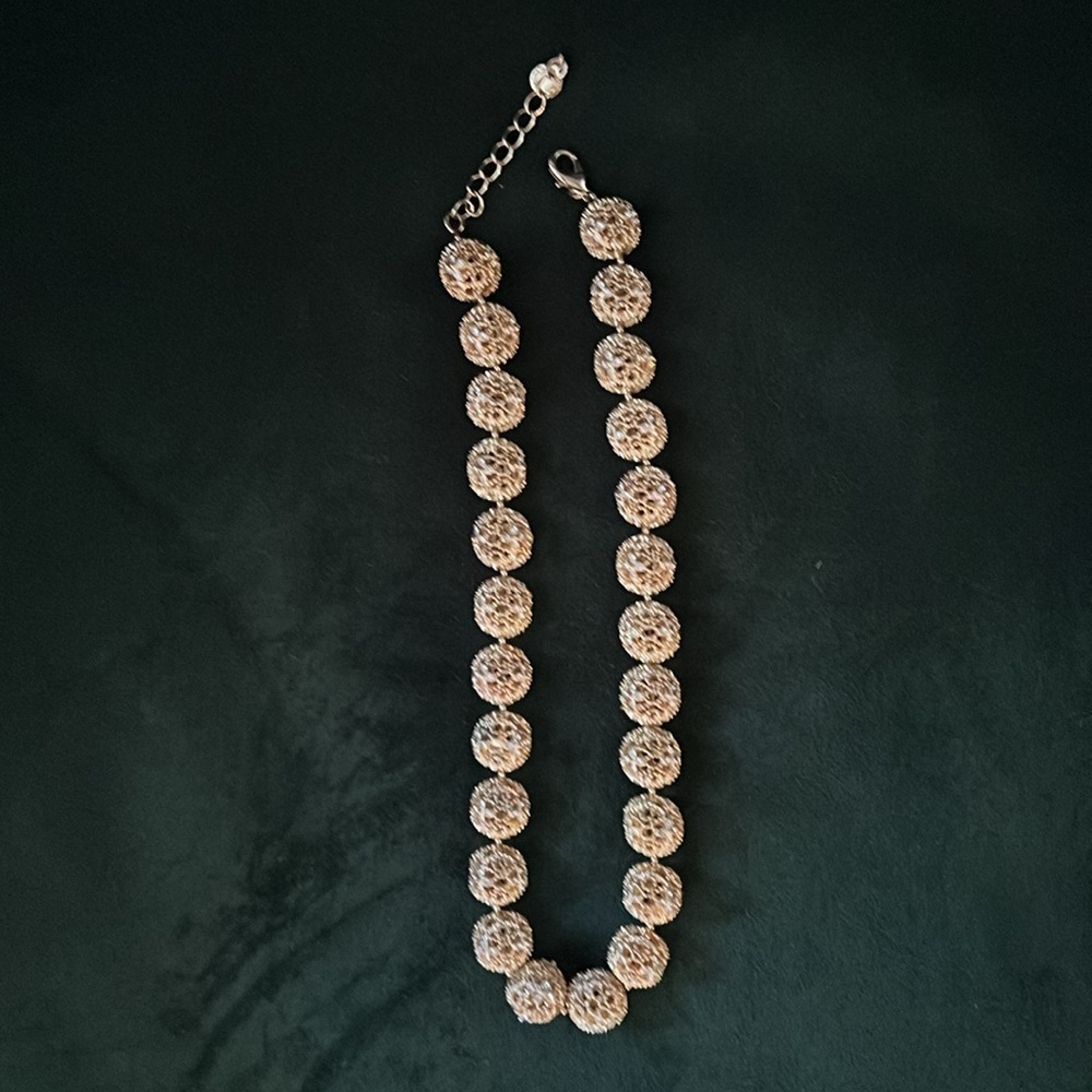 Lacy large beaded gold necklace with sparkle